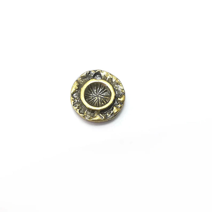 5 Bronze Charms, Disc Charms, Ethnic Earring Charms, Bronze Rustic Pendant, Necklace Parts, Antique Bronze Plated 13mm (5mm) G36057
