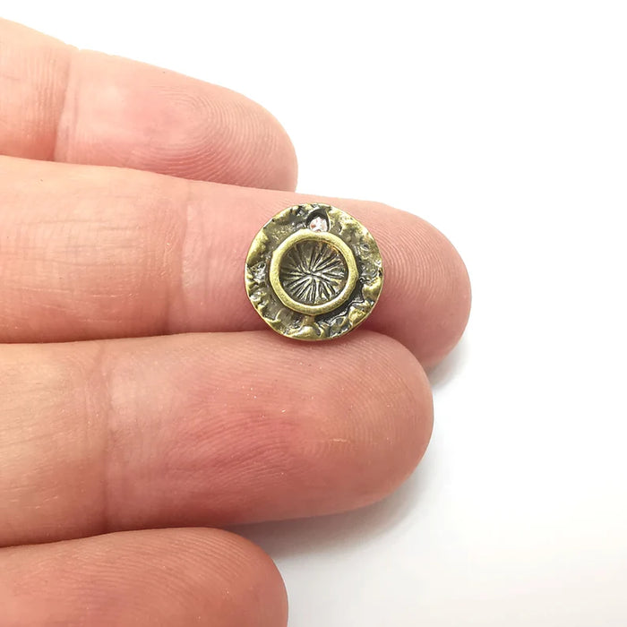 5 Bronze Charms, Disc Charms, Ethnic Earring Charms, Bronze Rustic Pendant, Necklace Parts, Antique Bronze Plated 13mm (5mm) G36057