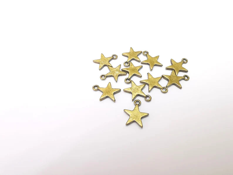 5 Star Charms, Dangle Charms, Earring Charms, Bronze Pendant, Necklace Pendant, Antique Bronze Plated Metal 15x13mm G35895