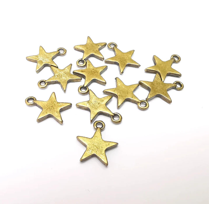 5 Star Charms, Dangle Charms, Earring Charms, Bronze Pendant, Necklace Pendant, Antique Bronze Plated Metal 15x13mm G35895