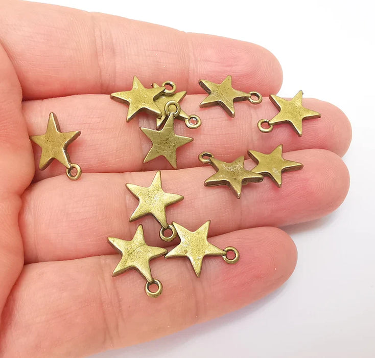 5 Star Charms, Dangle Charms, Earring Charms, Bronze Pendant, Necklace Pendant, Antique Bronze Plated Metal 15x13mm G35895