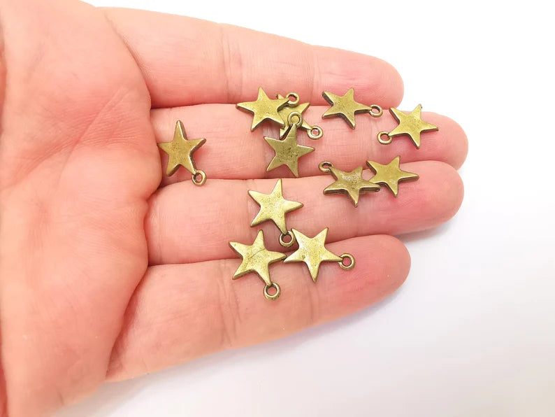 5 Star Charms, Dangle Charms, Earring Charms, Bronze Pendant, Necklace Pendant, Antique Bronze Plated Metal 15x13mm G35895