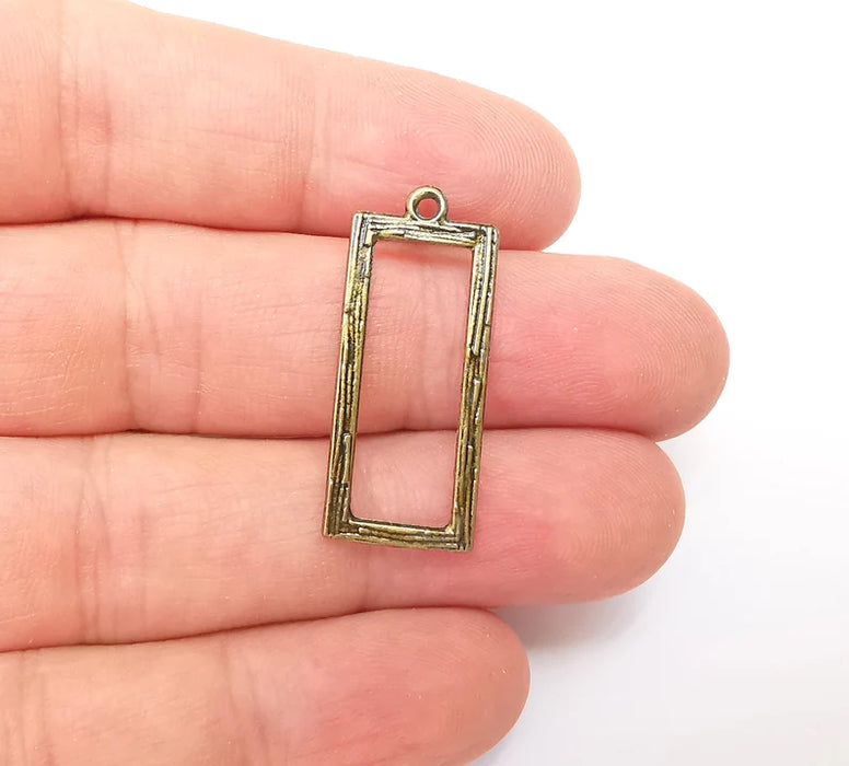 10 Brushed Rectangle Charms, Dangle Earring Charms, Bronze Rustic Pendant, Necklace Parts, Antique Bronze Plated 32x13mm G35898