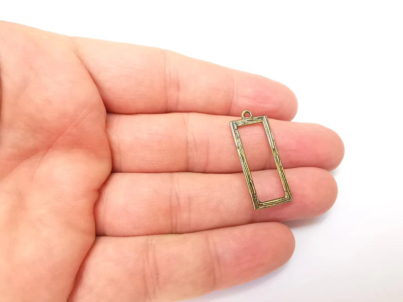 10 Brushed Rectangle Charms, Dangle Earring Charms, Bronze Rustic Pendant, Necklace Parts, Antique Bronze Plated 32x13mm G35898