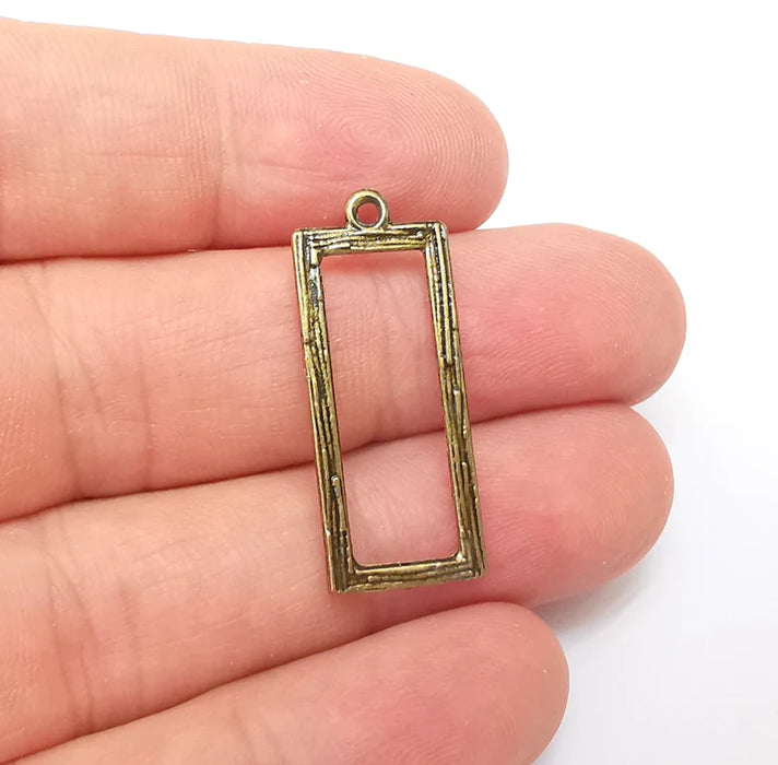 10 Brushed Rectangle Charms, Dangle Earring Charms, Bronze Rustic Pendant, Necklace Parts, Antique Bronze Plated 32x13mm G35898