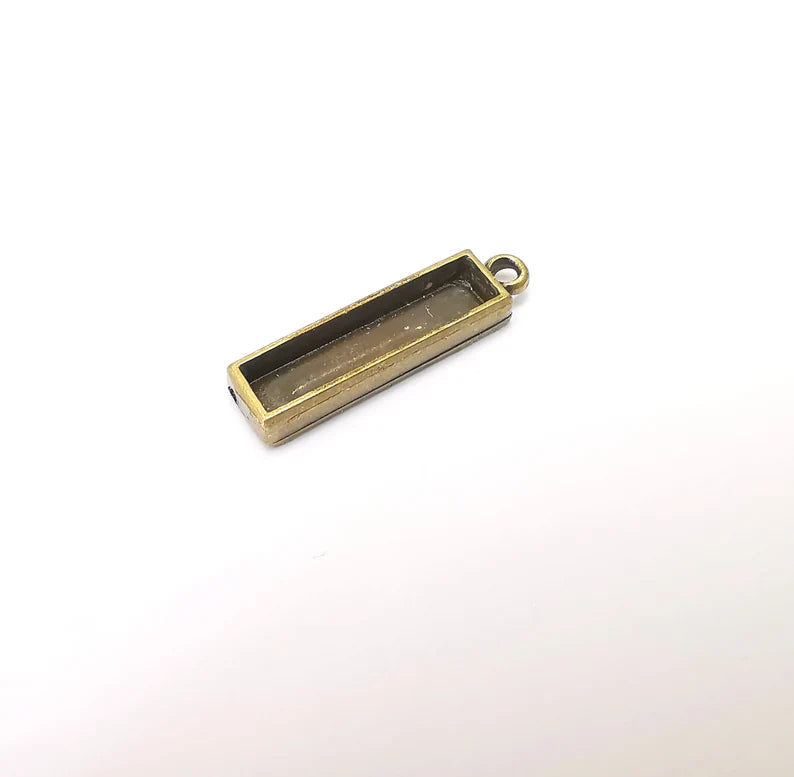 2 Rectangle Pendant Blanks, Resin Bezel Bases, Mosaic Mountings, Dry flower Frame, Polymer Clay base, Antique Bronze Plated (25x5mm) G35905