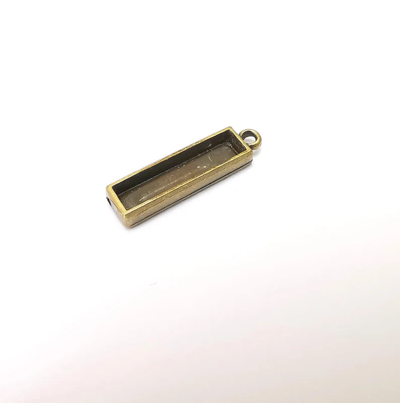 2 Rectangle Pendant Blanks, Resin Bezel Bases, Mosaic Mountings, Dry flower Frame, Polymer Clay base, Antique Bronze Plated (25x5mm) G35905
