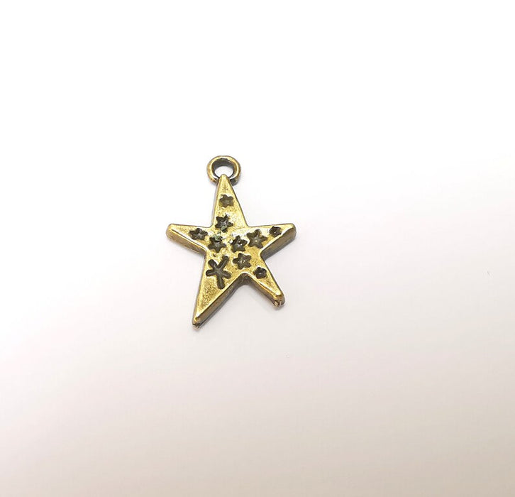 5 Star Charms, Dangle Charms, Earring Charms, Bronze Pendant, Necklace Pendant, Antique Bronze Plated Metal 21x14mm G35906