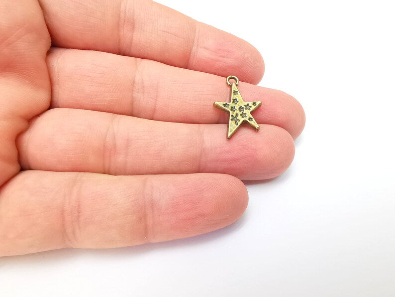 5 Star Charms, Dangle Charms, Earring Charms, Bronze Pendant, Necklace Pendant, Antique Bronze Plated Metal 21x14mm G35906