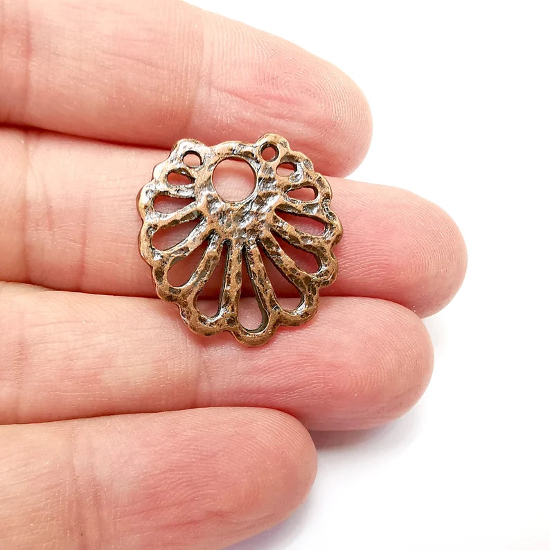 2 Hammered Dangle Charms, Boho Charms, Dangle Charm, DIY Charms, Earring Charm, Copper Necklace Parts, Antique Copper Plated 25x24mm G35914