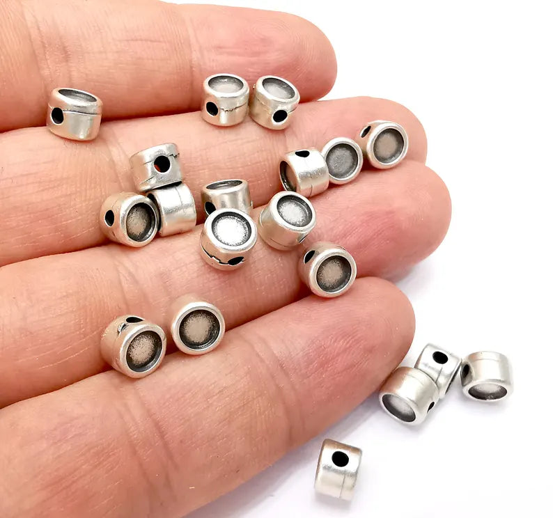 10 Round Beads, Blank Beads, Disc Rondelle, Middle Hole Beads, Disc Beads, Antique Silver Plated Metal Beads (5mm Both Side Blank) G36062