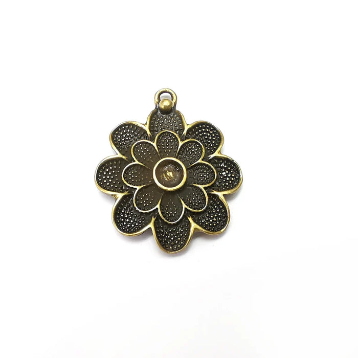 Flower Charms, Dangle Flower Charms, Floral Charms, Pendant Component, Earring Charms, Necklace Parts, Antique Bronze Plated 37x31mm G35920