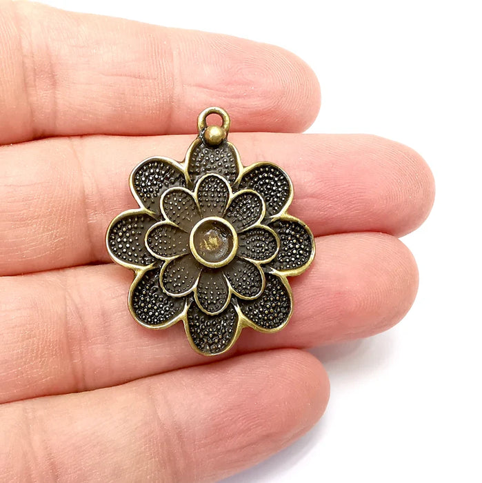 Flower Charms, Dangle Flower Charms, Floral Charms, Pendant Component, Earring Charms, Necklace Parts, Antique Bronze Plated 37x31mm G35920