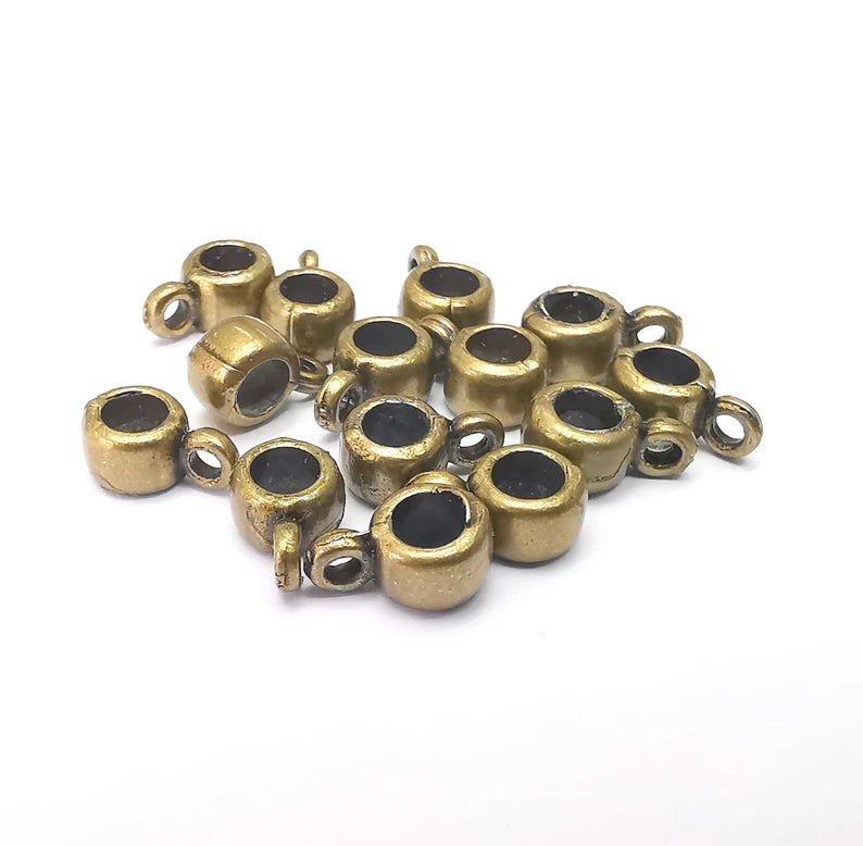 10 Bronze Bail Beads, Bronze Beads, Bracelet Beads, Rodelle loop Beads, Necklace Beads, Antique Bronze Plated Metal 10x6mm G35921