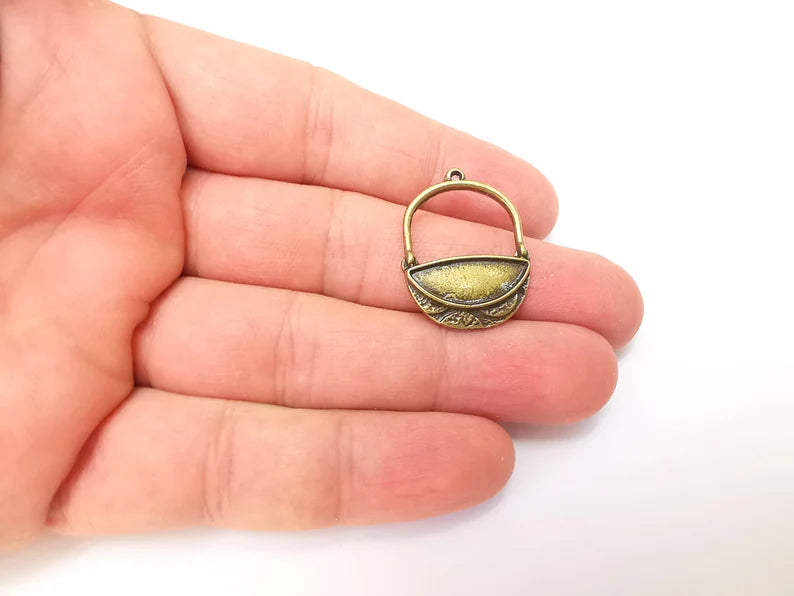 2 Bronze Dangle Charms, Earring Charms Base, Cabochon Bezel, inlay Mounting, Resin Necklace, Antique Bronze Plated Charms 14mm blank G35926