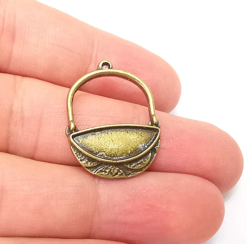 2 Bronze Dangle Charms, Earring Charms Base, Cabochon Bezel, inlay Mounting, Resin Necklace, Antique Bronze Plated Charms 14mm blank G35926