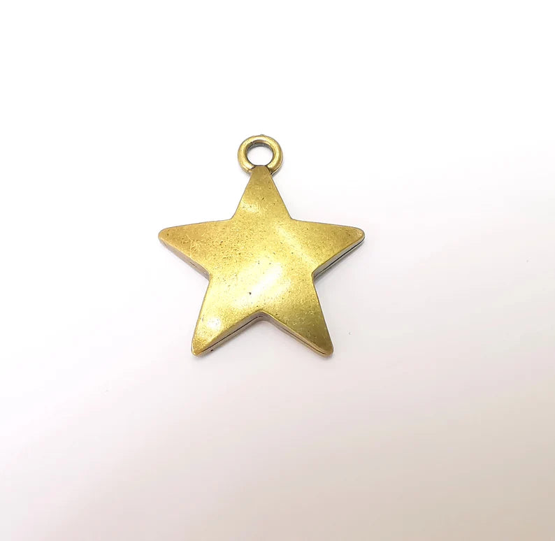 Star Charms, Dangle Charms, Earring Charms, Bronze Pendant, Necklace Pendant, Antique Bronze Plated Metal 37x32mm G35940