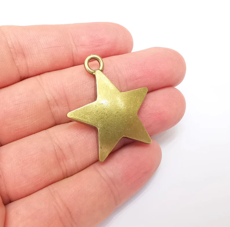 Star Charms, Dangle Charms, Earring Charms, Bronze Pendant, Necklace Pendant, Antique Bronze Plated Metal 37x32mm G35940