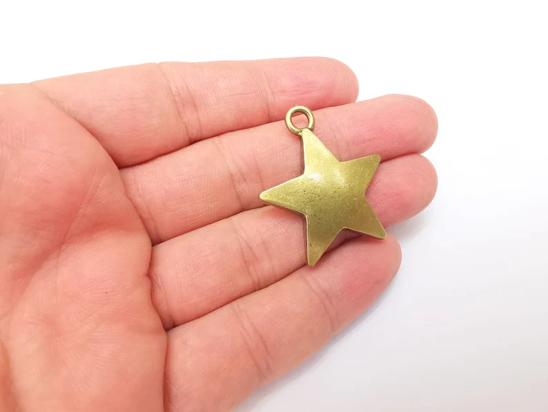 Star Charms, Dangle Charms, Earring Charms, Bronze Pendant, Necklace Pendant, Antique Bronze Plated Metal 37x32mm G35940