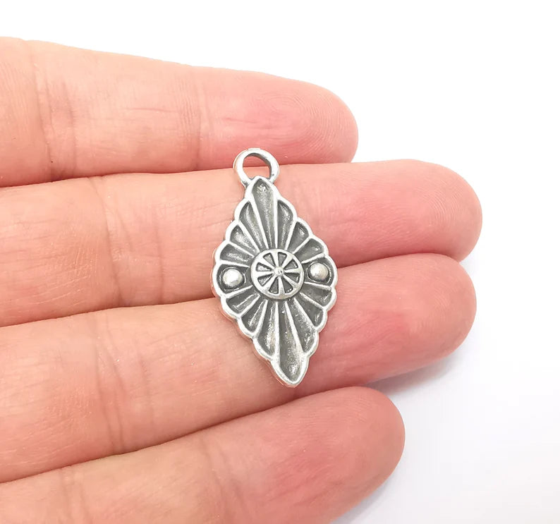 2 Silver Dangle Charms, Boho Charms, Rustic Charms, Earring Charms, Silver Pendant, Necklace Parts, Antique Silver Plated 34x17mm G35944