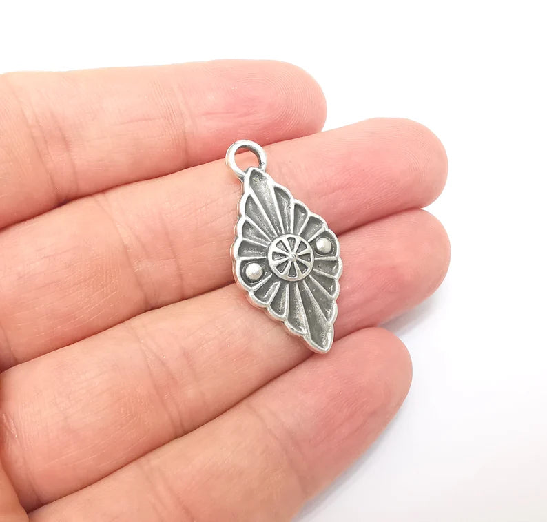 2 Silver Dangle Charms, Boho Charms, Rustic Charms, Earring Charms, Silver Pendant, Necklace Parts, Antique Silver Plated 34x17mm G35944