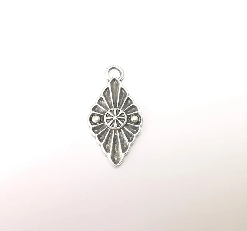 2 Silver Dangle Charms, Boho Charms, Rustic Charms, Earring Charms, Silver Pendant, Necklace Parts, Antique Silver Plated 34x17mm G35944