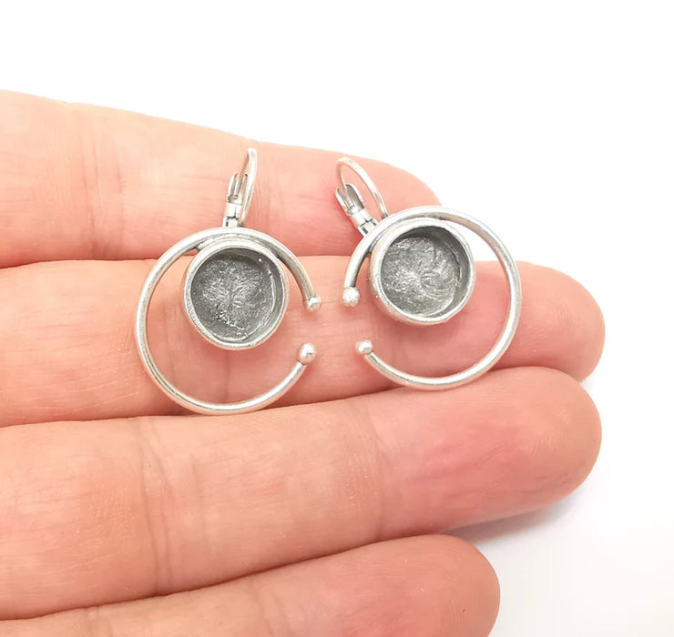 Silver Earring Base, Earring Blank, Ear Settings Bezel, Resin Blank, Cabochon Mountings, Antique Silver Plated Brass (10mm blanks) G35945