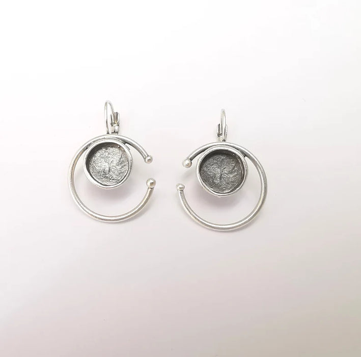 Silver Earring Base, Earring Blank, Ear Settings Bezel, Resin Blank, Cabochon Mountings, Antique Silver Plated Brass (10mm blanks) G35945