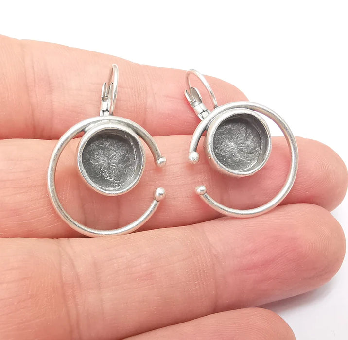 Silver Earring Base, Earring Blank, Ear Settings Bezel, Resin Blank, Cabochon Mountings, Antique Silver Plated Brass (10mm blanks) G35945