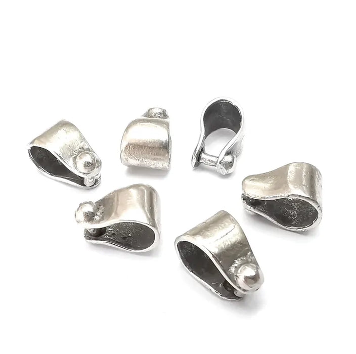 2 Riveted Shape Bails, Connector Beads, Hoop Connector, Findings, Antique Silver Plated Brass (13mm) G36074