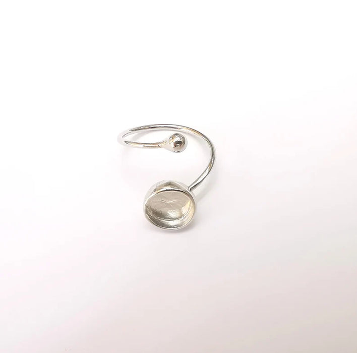 Shiny Silver Rod and Round Ring Setting, Cabochon Blank, Resin Bezel, Ring Mounting, Epoxy Base, Adjustable Rhodium Plated Brass 10mm G35927