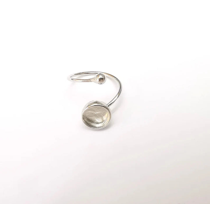 Shiny Silver Rod and Round Ring Setting, Cabochon Blank, Resin Bezel, Ring Mounting, Epoxy Base, Adjustable Rhodium Plated Brass 10mm G35927