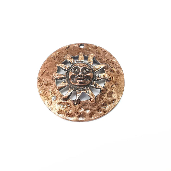 Copper Sun Pendant, Summer Pendant, Medallion Pendant, Copper Locket Pendant, Large Necklace Parts, Antique Copper Plated 41mm G35935