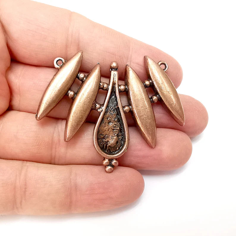 Copper Drop Charms Blank, Connector Charms Base, Cabochon Bezel, inlay Mounting, Resin Necklace, Antique Copper plated 25x10mm blank G35937