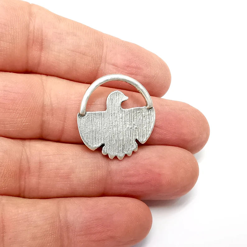 2 Silver Bird Dangle Charms, Boho Charms, Rustic Charms, Earring Charms, Silver Pendant, Necklace Parts, Antique Silver Plated 25x24mm G35924