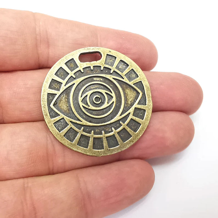Bronze Eye Pendant, Sun Pendant, Summer Pendant, Medallion Pendant, Locket Pendant, Large Necklace Parts, Antique Bronze Plated 40mm G35950