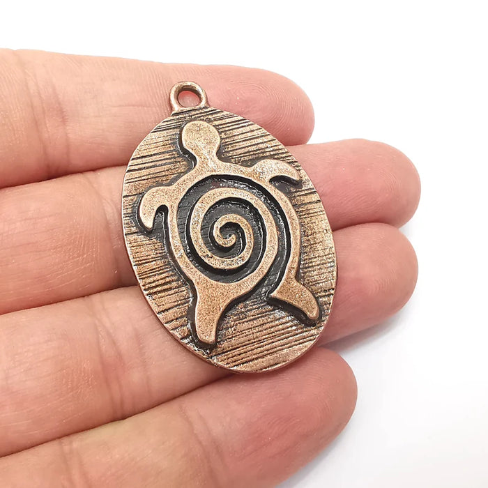 Copper Sea Turtle Pendant, Oval Pendant, Medallion Pendant, Copper Locket Pendant, Necklace Parts, Antique Copper Plated 48x33mm G35951