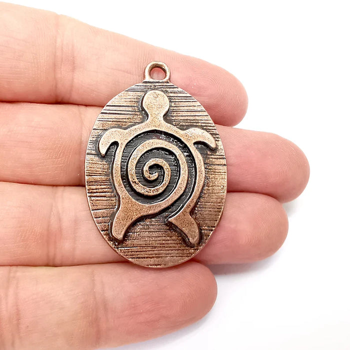Copper Sea Turtle Pendant, Oval Pendant, Medallion Pendant, Copper Locket Pendant, Necklace Parts, Antique Copper Plated 48x33mm G35951