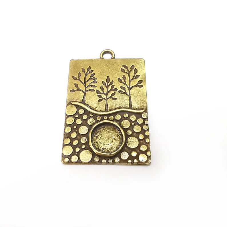 Tree Bronze Charms Blank, Rectangle Charms Base, Cabochon Bezel, inlay Mounting, Resin Necklace, Antique Bronze plated 12mm blank G36079