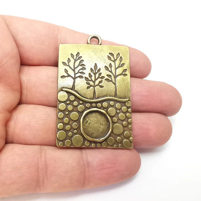 Tree Bronze Charms Blank, Rectangle Charms Base, Cabochon Bezel, inlay Mounting, Resin Necklace, Antique Bronze plated 12mm blank G36079