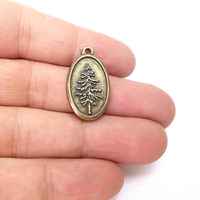 Tree Charms, Nature Charms, Oval Hollow Charms, Bronze Round Charms , Necklace Parts, Antique Bronze Plated Charms 29x16mm G36082