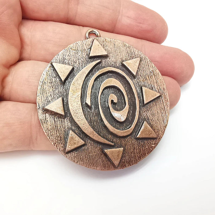 Copper Sun Pendant, Round Pendant, Medallion Pendant, Copper Locket Pendant, Necklace Parts, Antique Copper Plated 62x56mm G35954