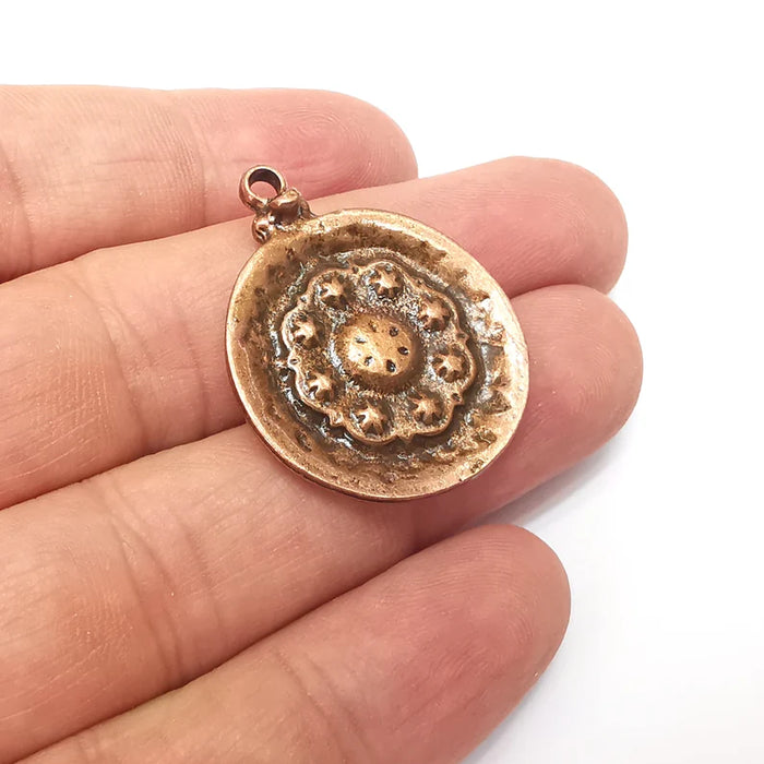 Flower Copper Charms, Nature Charms, Dangle Charm, DIY Charms, Earring Charm, Round Necklace Parts, Antique Copper Plated 34x27mm G35957