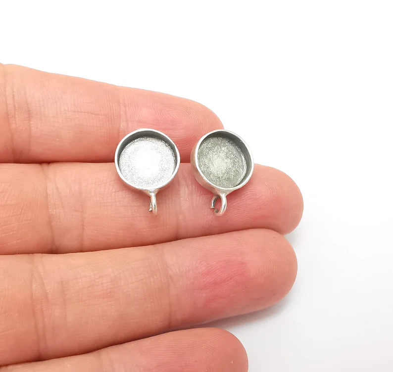Earring Stud Base Blank with Loop, Earring Post, Ear Setting Resin Bezel, Cabochon Mounting, Antique Silver Plated Brass (12mm blank) G35960