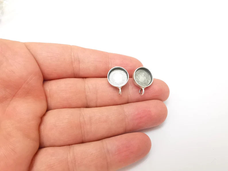 Earring Stud Base Blank with Loop, Earring Post, Ear Setting Resin Bezel, Cabochon Mounting, Antique Silver Plated Brass (12mm blank) G35960