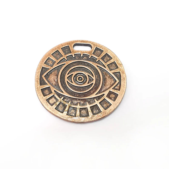Copper Eye Pendant, Sun Pendant, Summer Pendant, Medallion Pendant, Locket Pendant, Large Necklace Parts, Antique Copper Plated 40mm G35958