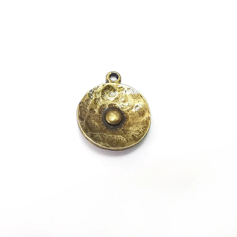 2 Bronze Hammered Disc Charms, Jewelry Parts, Bronze Bracelet Component, Antique Bronze Finding, Antique Bronze Plated Metal (25x21mm) G35964