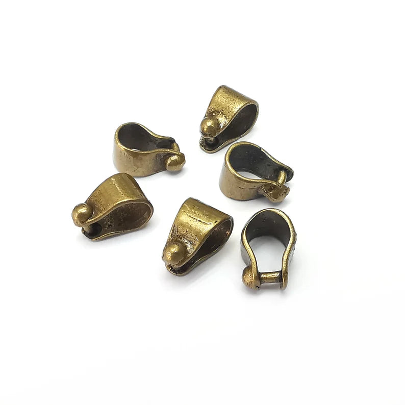 2 Riveted Shape Bails, Connector Beads, Hoop Connector, Findings, Antique Bronze Plated Brass (13mm) G36085
