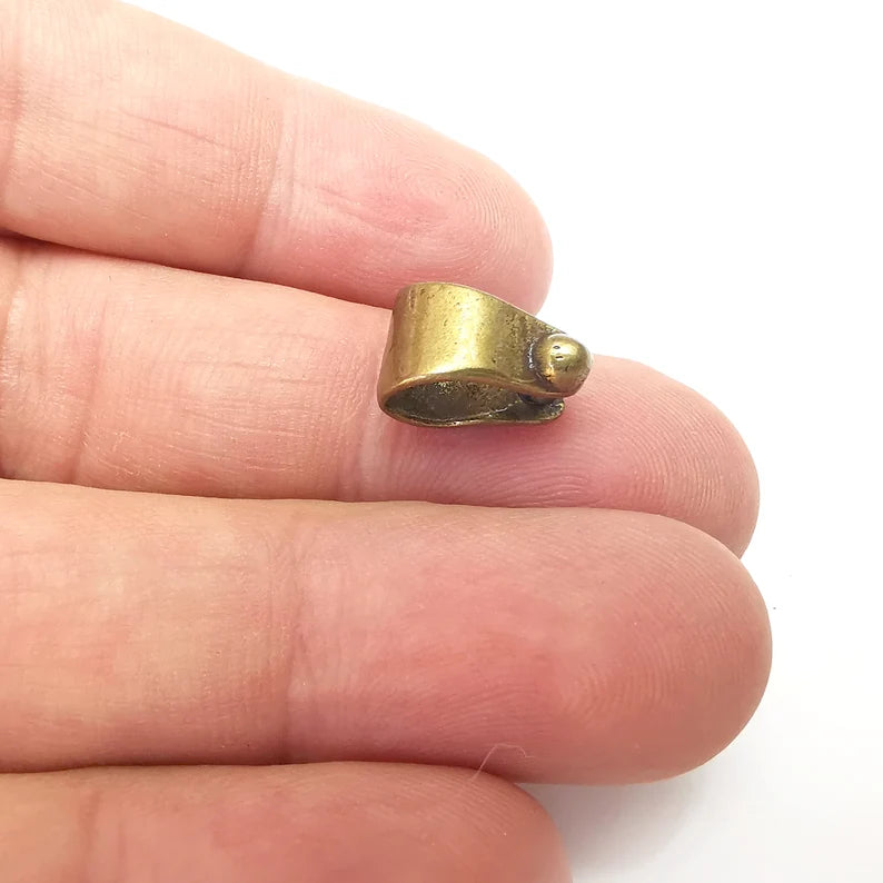 2 Riveted Shape Bails, Connector Beads, Hoop Connector, Findings, Antique Bronze Plated Brass (13mm) G36085