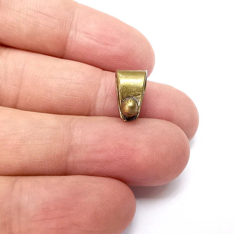 2 Riveted Shape Bails, Connector Beads, Hoop Connector, Findings, Antique Bronze Plated Brass (13mm) G36085